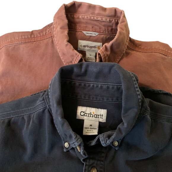 Carhartt Mens Lot of 2 Shirts Original Fit Button-Up Long Sleeve Size M Navy Red - Picture 13 of 16
